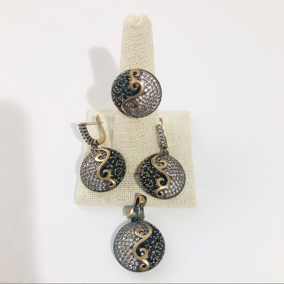 Sterling Silver Brass Accents Ring Pendant Set